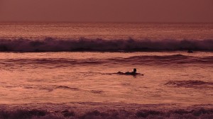 Surfer im Sonnenuntergang am Kuta Beach