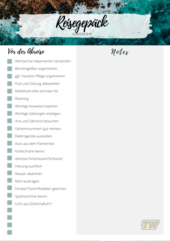 Checkliste fürs Packen
