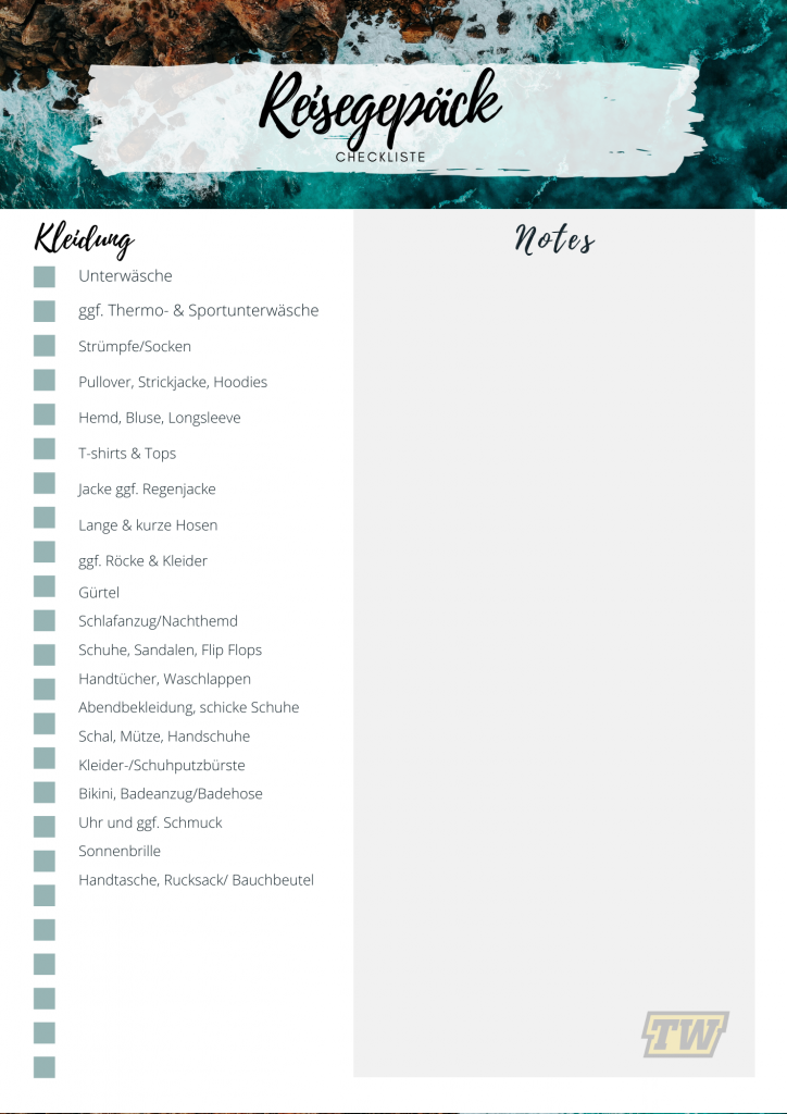 Checkliste für das Urlaubsgepäck