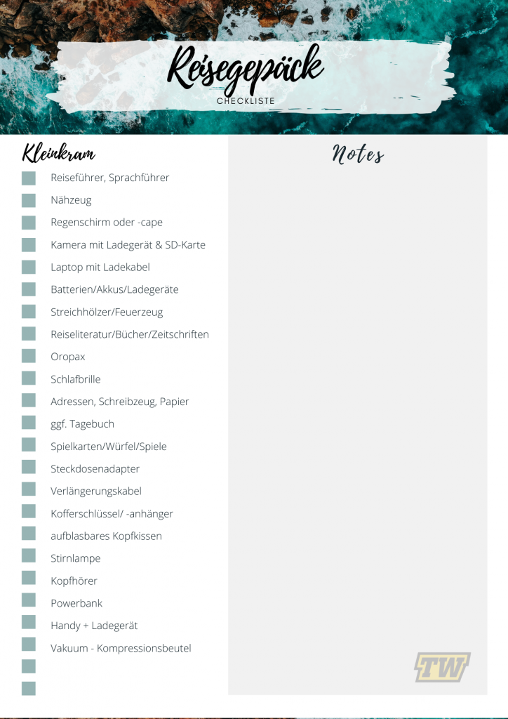 Packliste zum abhaken