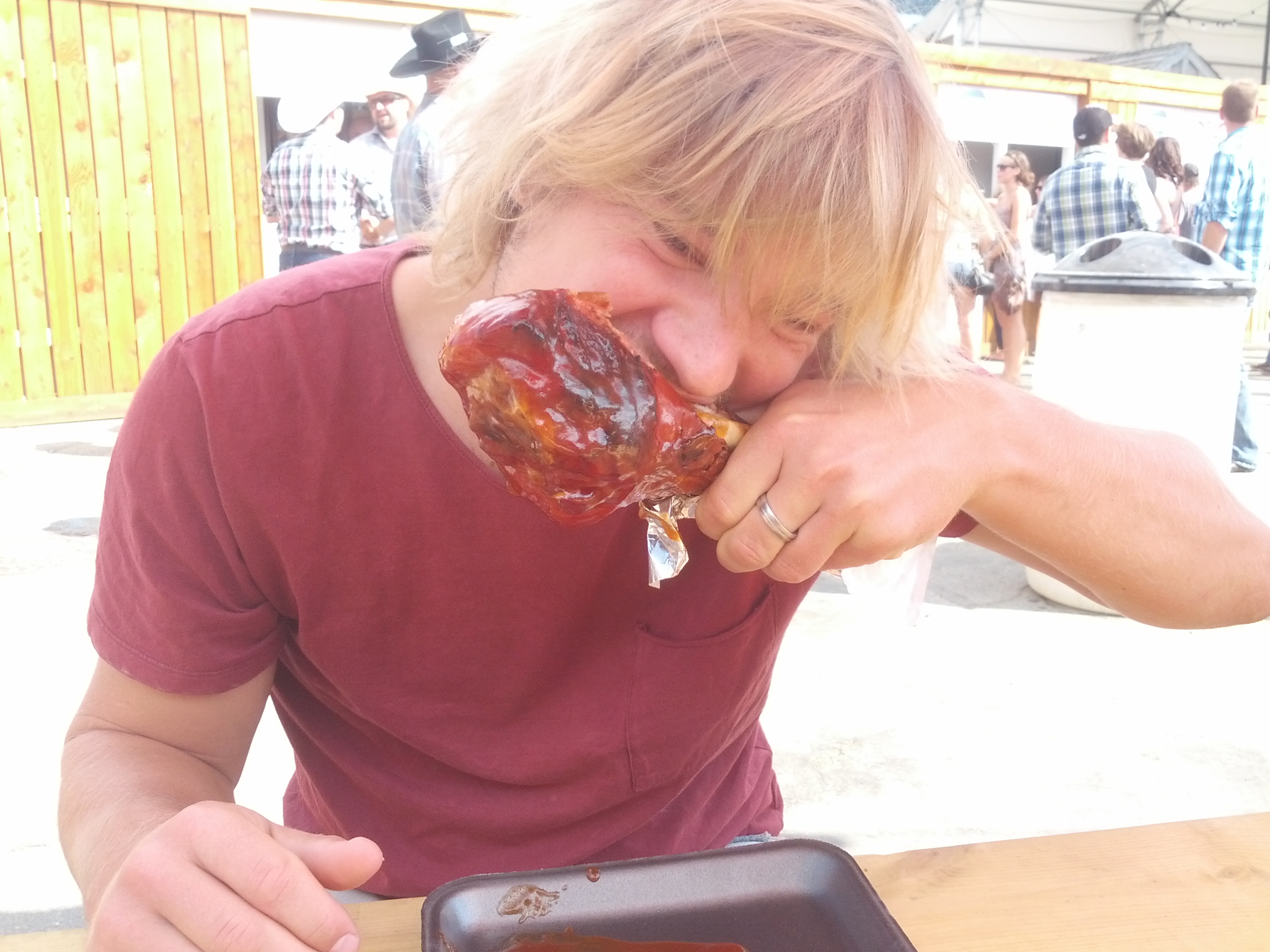 stampede eating a turkey leg