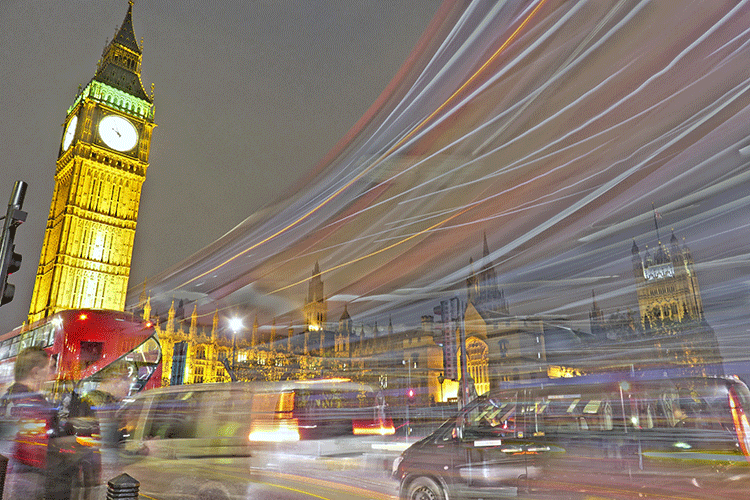 Big Ben and Traffic at Westminster Night.