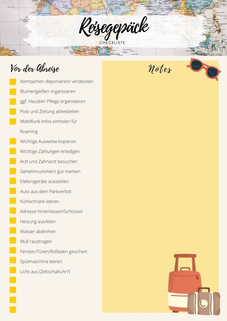 Packliste Vor der Abreise